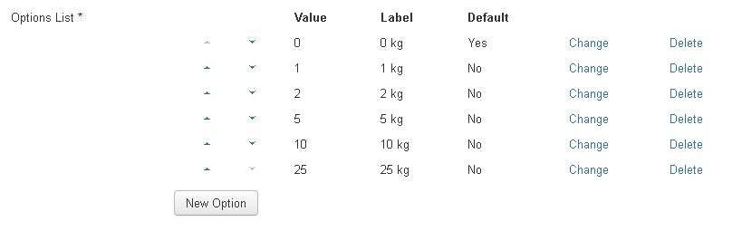 Option list of field amount