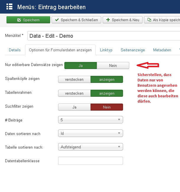 Menü konfigurieren Menü konfigurieren