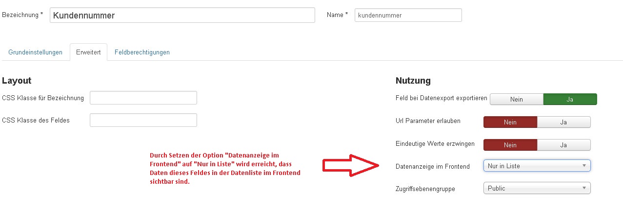 Feld in Datenliste anzeigen Feld in Datenliste anzeigen