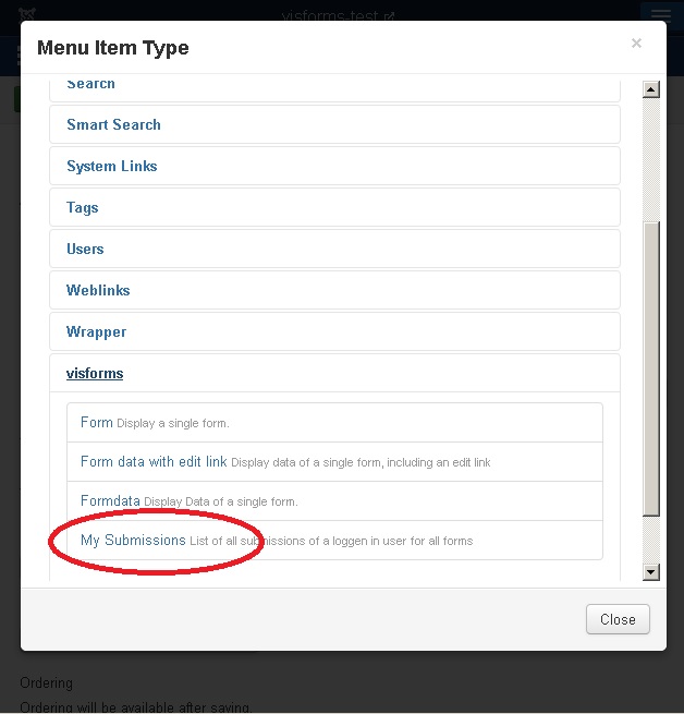 Menu Type My Submissions