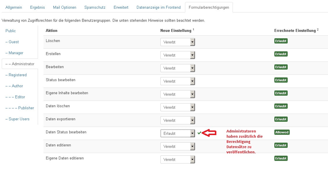 Formularberechtigung für Administrator Formularberechtigung für Administrator