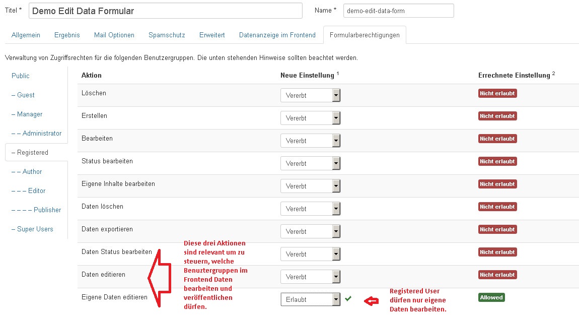 Formularberechtigung für Registered Formularberechtigung für Registered