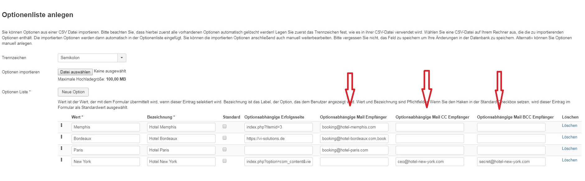 Optionsabhängige Mailempfänger