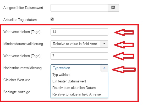 Subscription Optionen für Datumsfelder