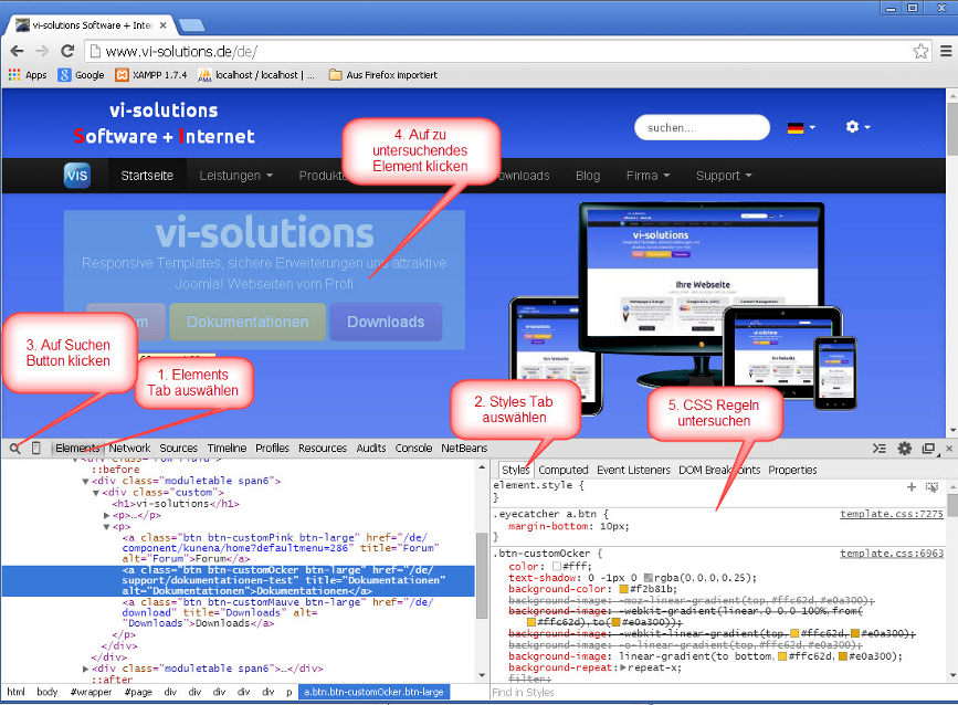 Verwendung der Entwicklertools im Google Chrome Verwendung der Entwicklertools im Google Chrome